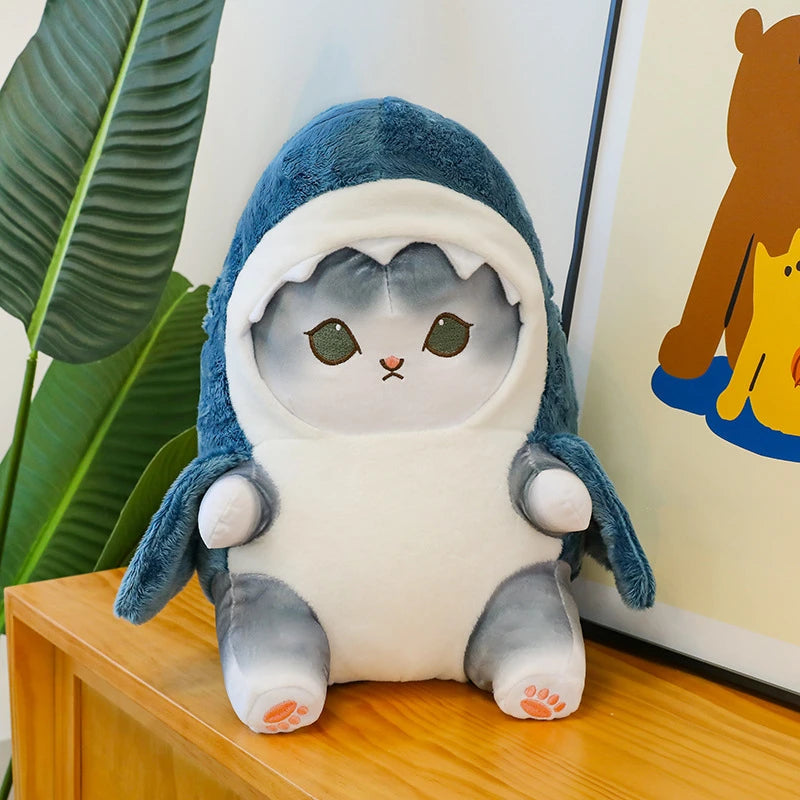 Funny Shark Cat Transformed Cat Doll Plush Toy for Kids, Kawaii Girl Rag Doll, Children's Pillow, Creative Gift, New Product