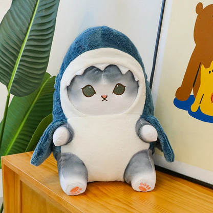 Funny Shark Cat Transformed Cat Doll Plush Toy for Kids, Kawaii Girl Rag Doll, Children's Pillow, Creative Gift, New Product