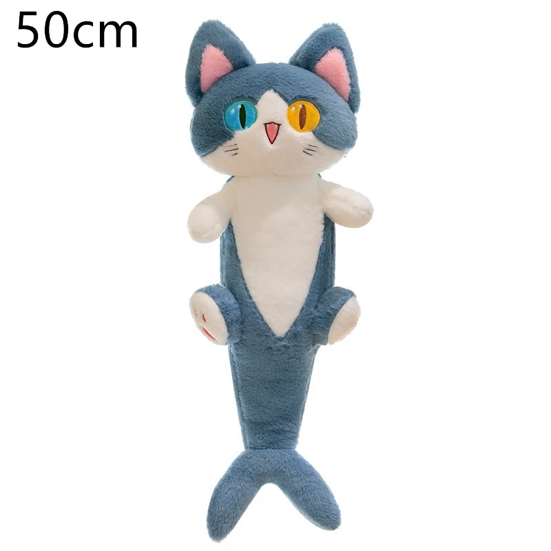 50cm Creative Different Pupil Shark Cat Doll Sleeping Pillow Kawaii Soothing Cat Plush Toy Long Striped Leg Clip Doll