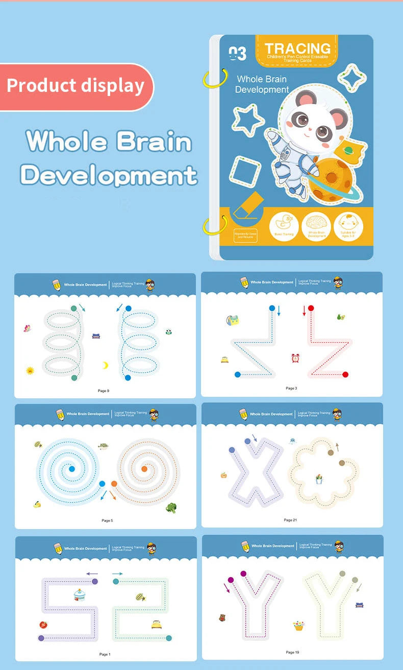 34-Page Reusable Magic Practice Notebook Set |   Whole-Brain Development, Pen Control Training, and Drawing Enlightenment Exercise Book |   Writing Skills Learning, Paper-Based Materials, Educational Workbooks |   Colorful In