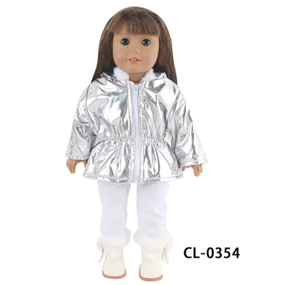 Silver Down Jacket Clothes Set For 18 Inches American Dolls Warm Coat Pants Suit For 43CM Baby New Bron&OG Girl,Russia DIY Dolls