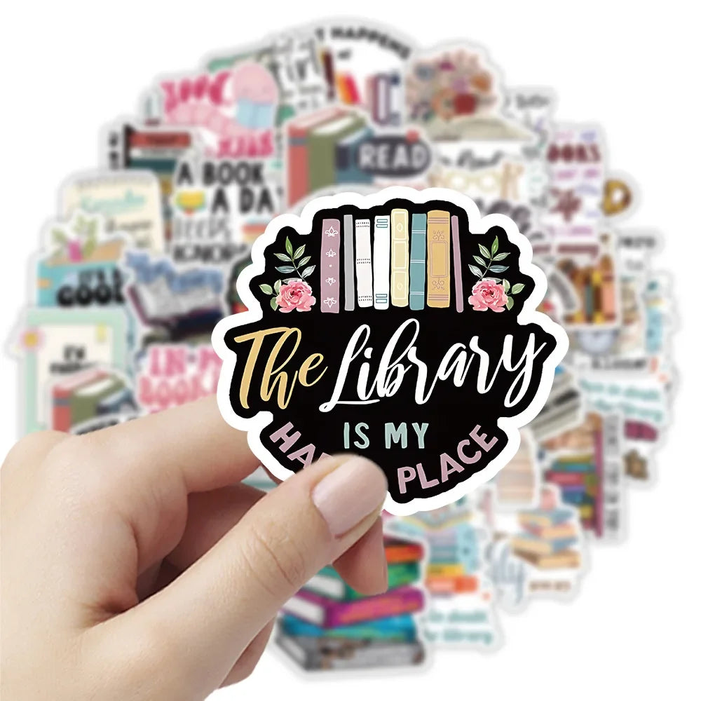 50pcs Cartoon Book Worm Book Reading Stickers Notebook Diary Motorcycle Skateboard Computer Decal Luggage Graffiti Sticker