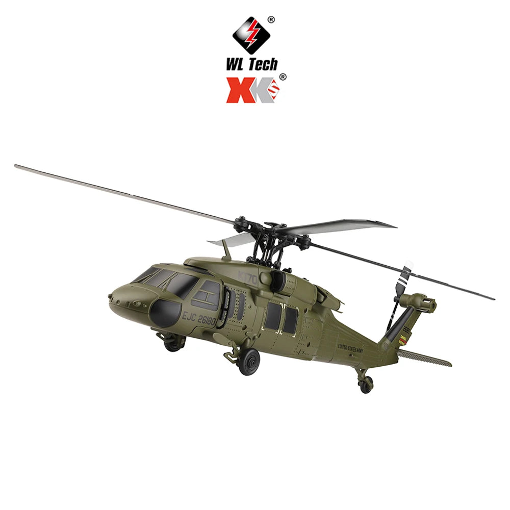 Wltoys K170 RC Helicopter UH-60L 4 Channel Remote Control Brushless Helicopters with Gyro and LED Light Durable Airplane Toy