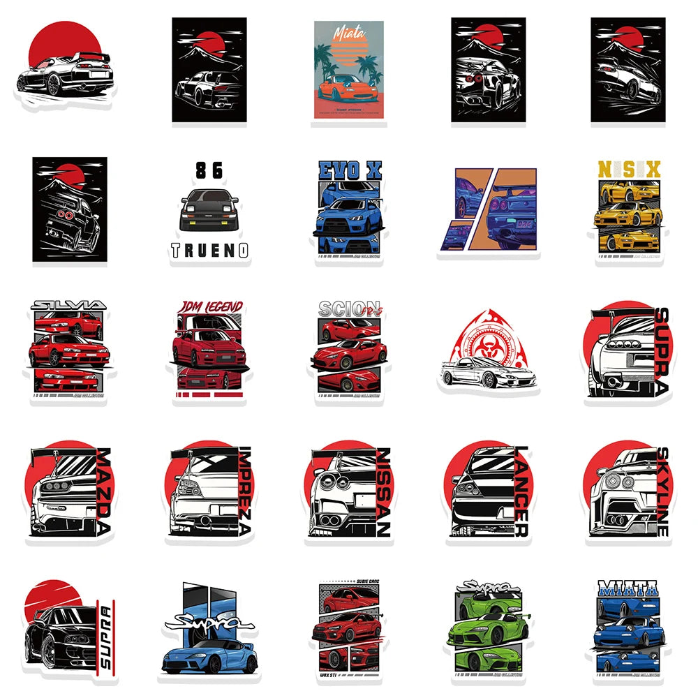 10/30/50PCS Japan JDM Racing Car Anime Graffiti Sticker Laptop Motorcycle Car Skateboard Waterproof Decal Kids Toy Gift Sticker