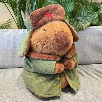 Capybara Plush Toy Cotton Jacket Doll Military Coat Cartoon Capybara Plushies Stuffed Animal Cushion Gift for Kids Girls Boys