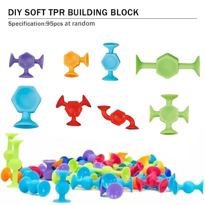 Soft TPR Suction Cup Building Blocks DIY Creative Educational Assembly Sensory Toys for Kids Toddlers Birthday Gift