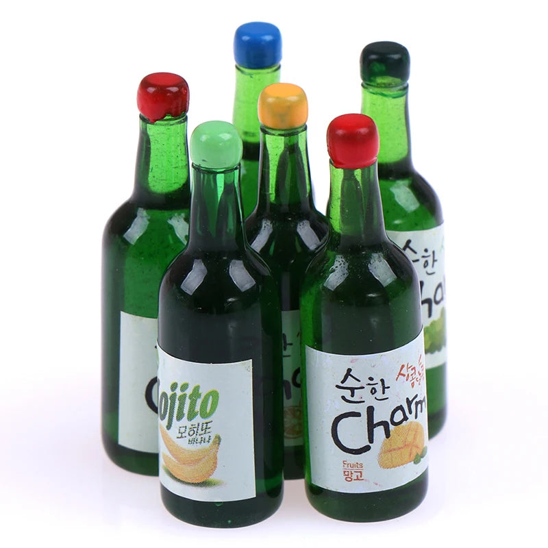 5Pcs 1:12 Dollhouse Miniature Fruit Juice Bottles Model Simulation Kitchen Drinks Model Toys For Doll House Decoration