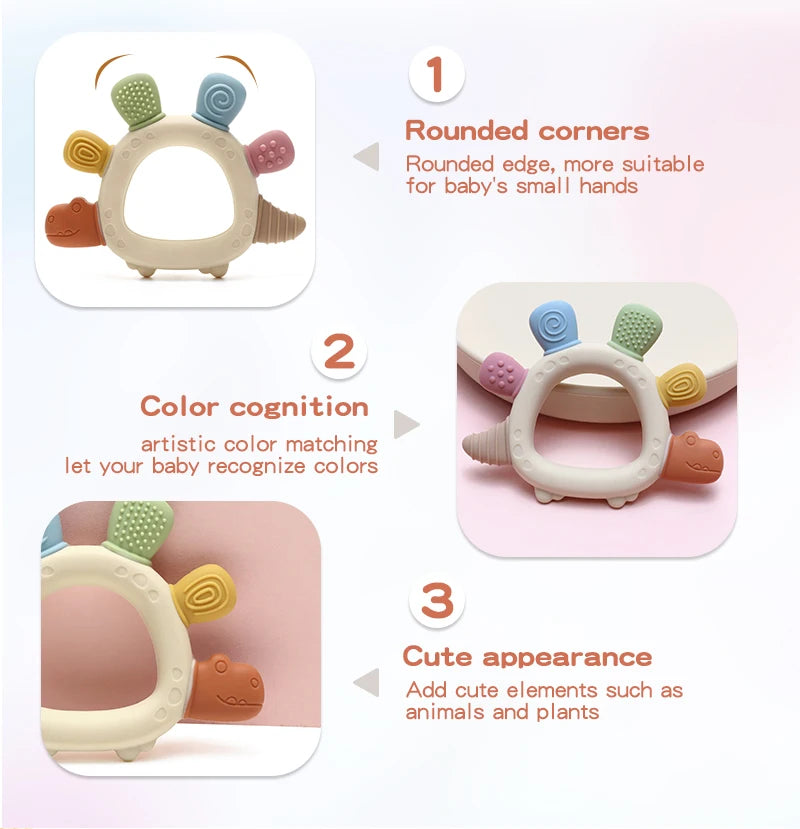 Baby Dinosaur Silicone Teething Toys BPA Free Easy to Grip Infant Care Teether Chewing Toy for Newborn Gift Babies Accessory