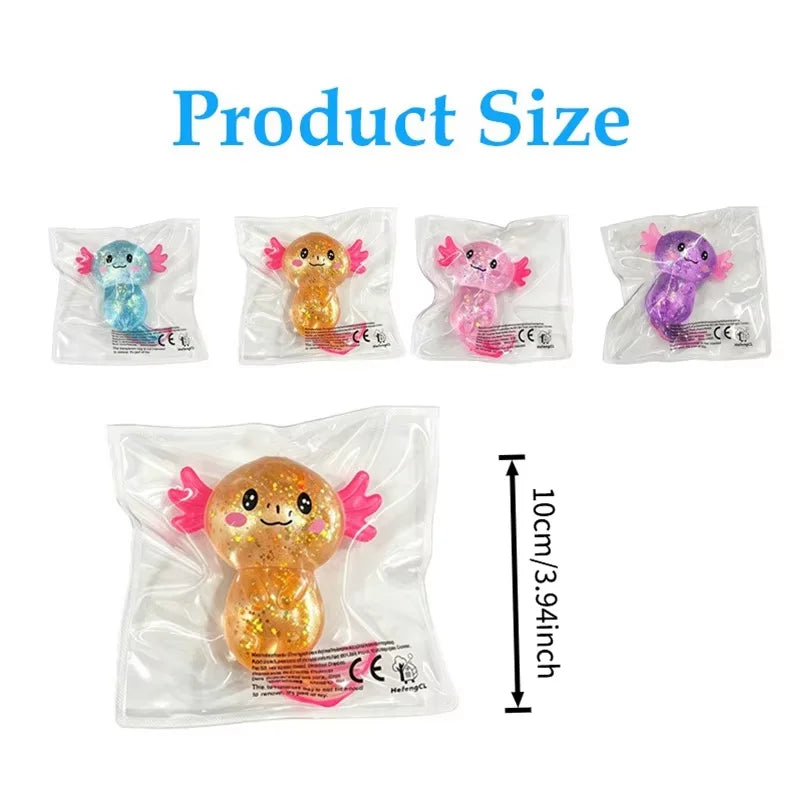Multicolor Glitter Axolotl Squishy Soft TPR Squeeze Toy Stress Relief Fidget Toy Kawaii Salamander Animal Sensory Decompression