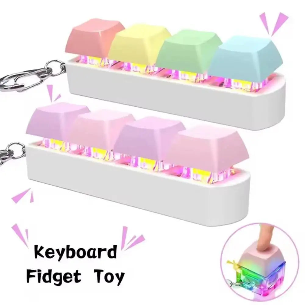 Keyboard Fidget Keychain 4 Keys Finger Keyboard Decompression Toys Press Button Keycap Fidget Stress Relief Keyboard Clicker Toy