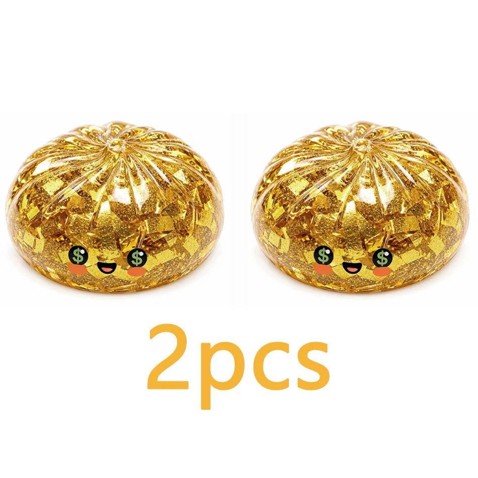 1/2pcs Cute Golden Steamed Bun Squishy Fidget Toy, Sparkly Gold Flakes, Soft  Squeezable Anti-Anxiety Sensory Toy, Stress Relief