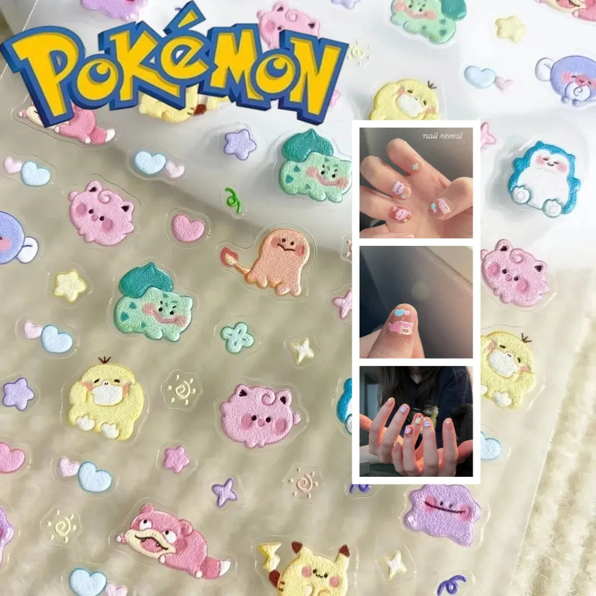 Pakem Nail Decoration Stickers Pikachu Nail Stickers 5D Embossed Nail Art Stickers Water Cup Phone Case DIY Deco Kid Girl Gift