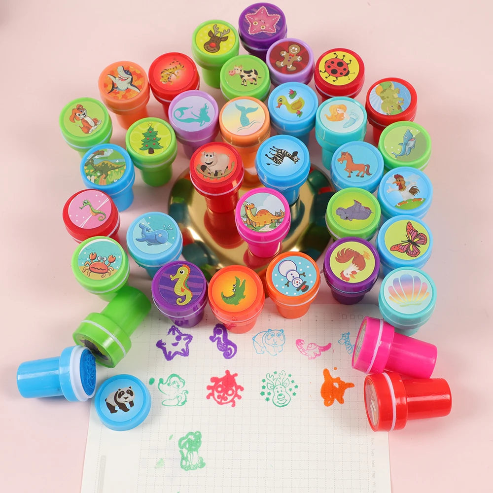 20pcs Assorted Stamps for Self-ink Stamps Toy Anima Smiley Face Seal Scrapbooking DIY Painting Photo Album Decor