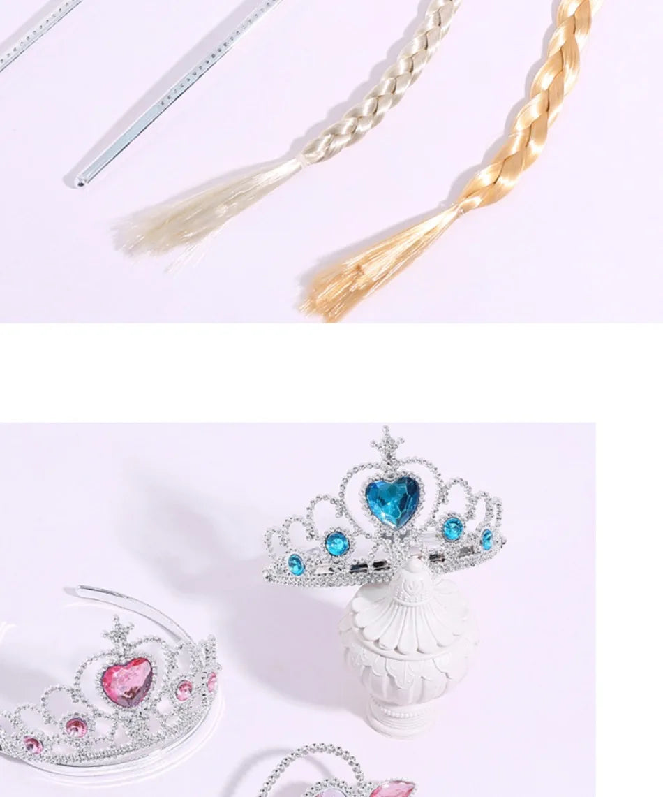 6pcs Rhinestone Tiara Crown and Magic Wand With Glitter Crystal Head Hoop Jewelry Hair Accessories For Girls Teens Birthday Gift
