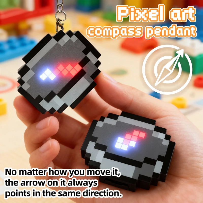 Rechargeable Pixel Compass Keychain Peripheral Design Toy Trinket Use Movable Compass Keychain Pendant Real-world Use Toys