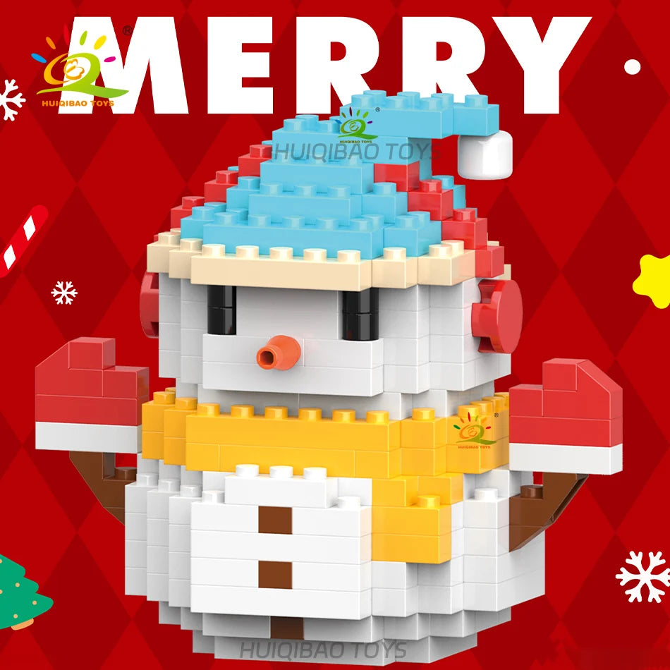 HUIQIBAO Children Mini Christmas Tree Santa Claus Model Micro Bricks Building Block DIY Snowman Elk Bricks Toys for Adult Gift