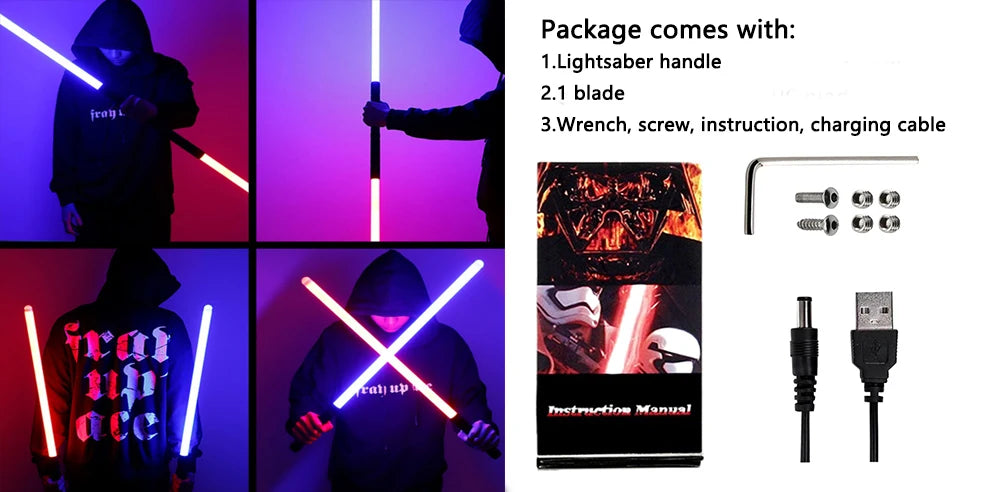 Metal Handle RGB Cosplay Double-edged Lightsaber Sword 16 Colors Change LED Switchable Sound And Light For Boys Girls Gift