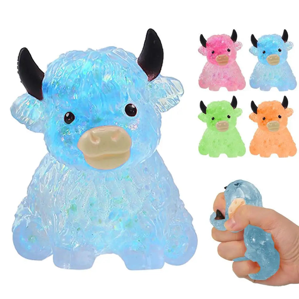 Glitter Highland Cow Toy, Cute Fidget Stress Relief Toy, Soft Animal Toy   Anti-Anxiety Sensory Toy for ADHD