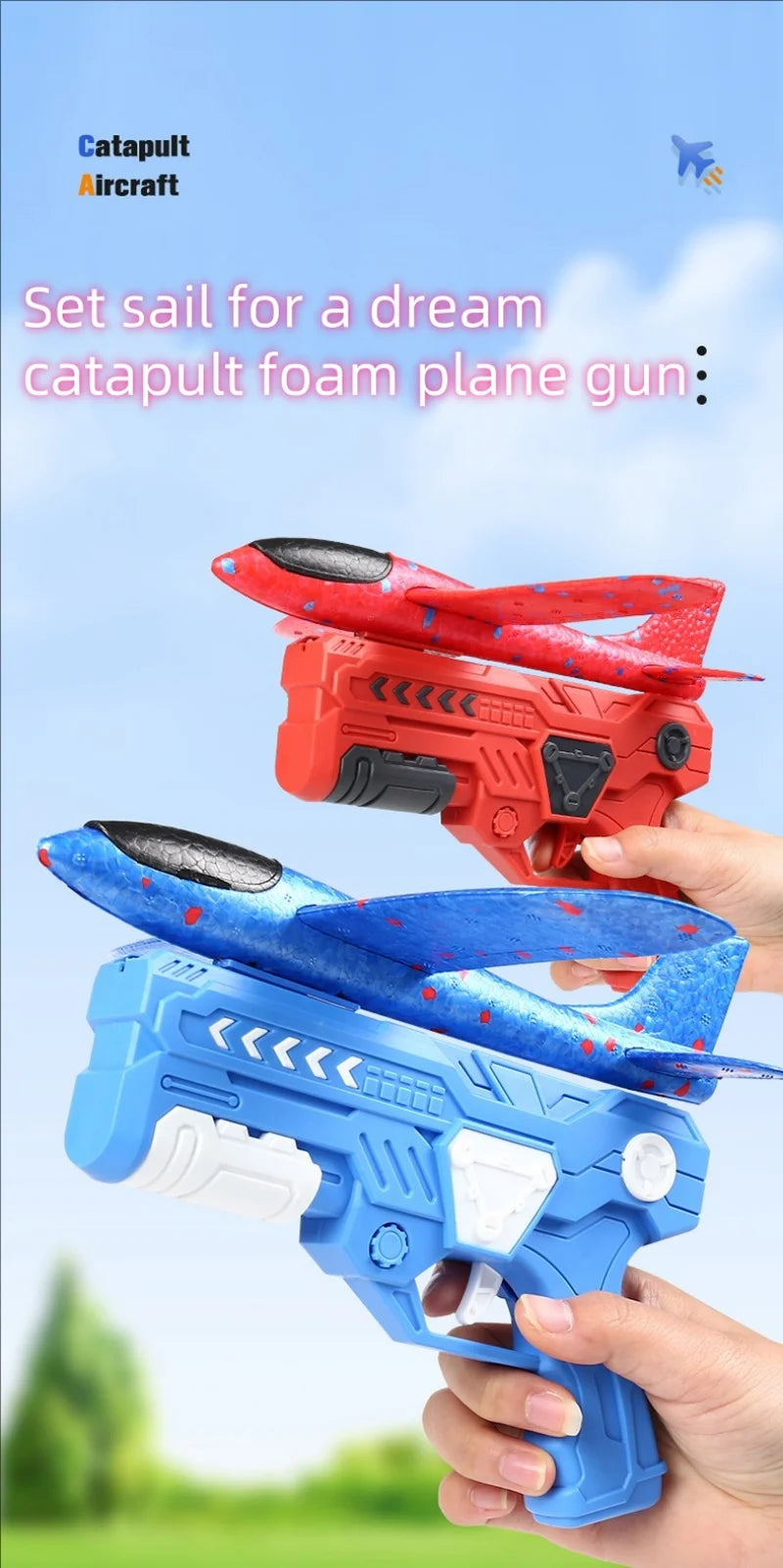 Glowing & Non-Glow Foam Catapult Plane,  Outdoor Shooting Toy Gun, Rotating Boomerang Flying Aircraft Model