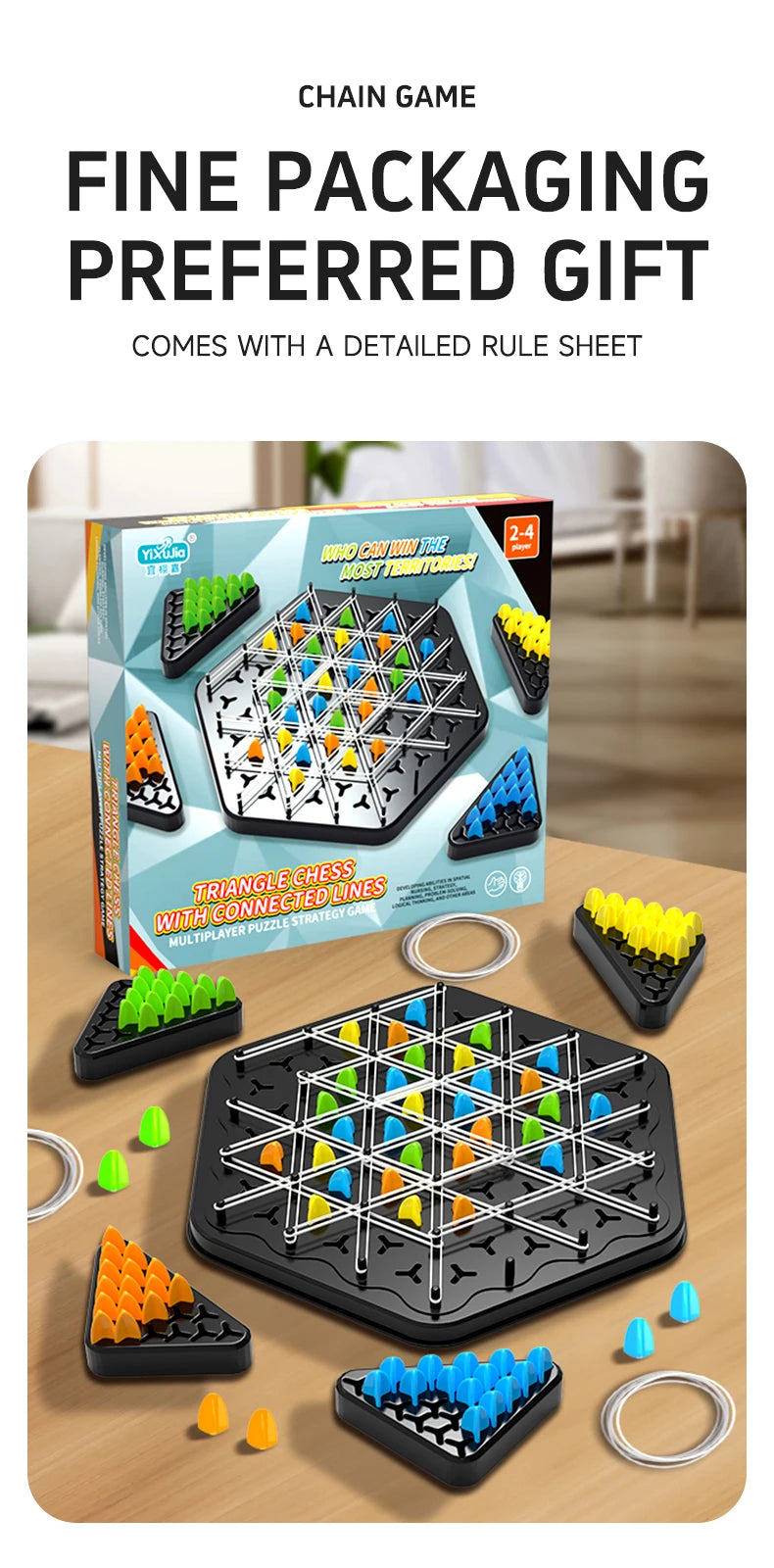 Chain Triangle Chess Triggle Rubber Band Game Toy Board Game Competitive Battle Set for Kids Friends Parent-Child Interaction