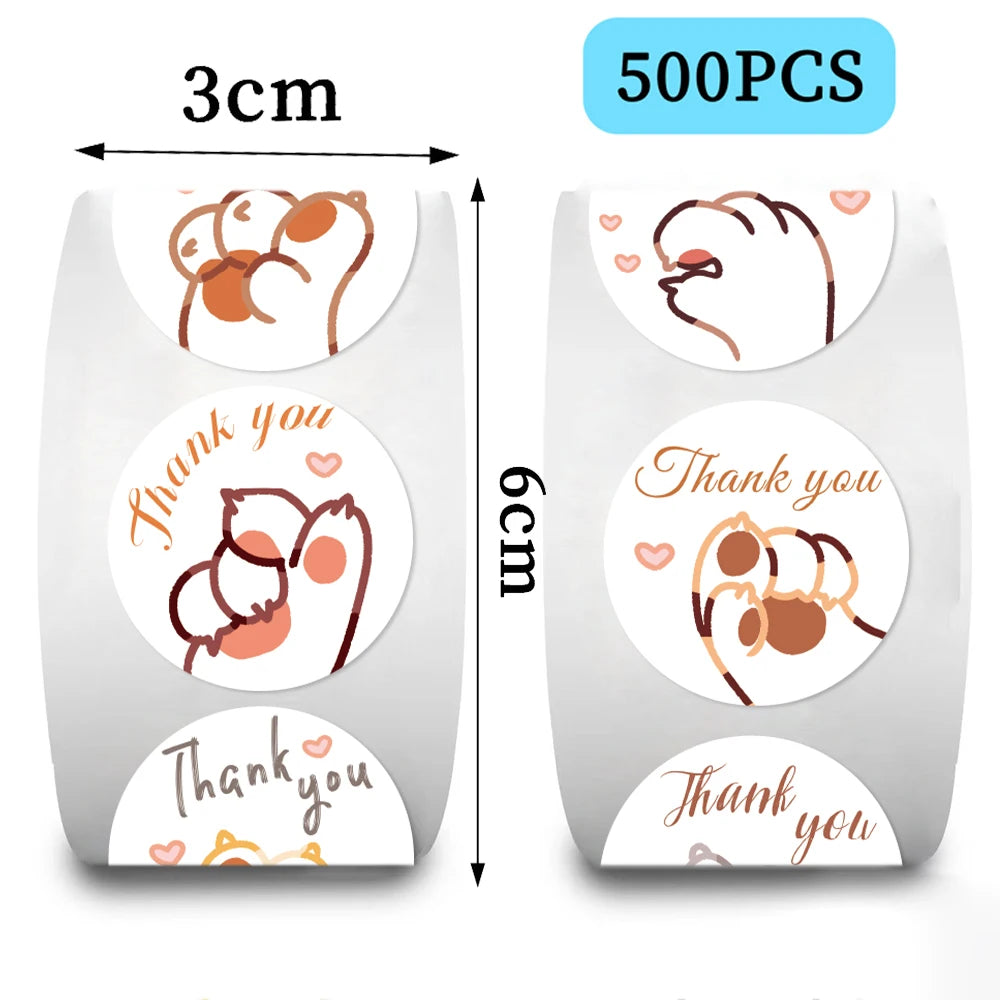 500PCS Cute Cartoon Paw Print Stickers Dog Cat Bear Paw Labels Stickers For Thank You Sticker Stationery Teacher For Student