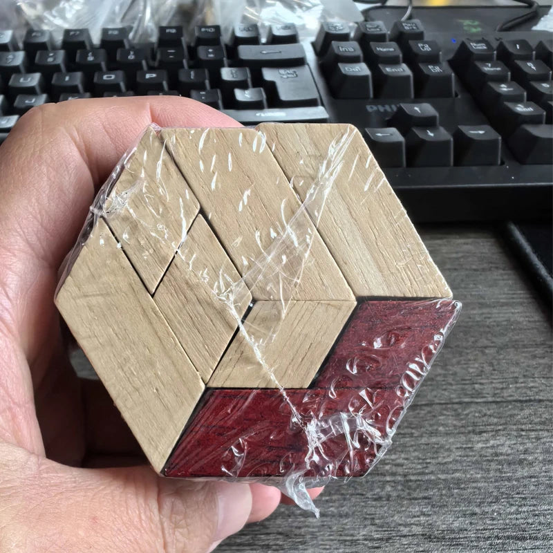 Wooden 3D Puzzle Hexagonal IQ Logic Training Brain Teaser Mind Challenge Montessori Educational Gifts For Kids Boys Girls