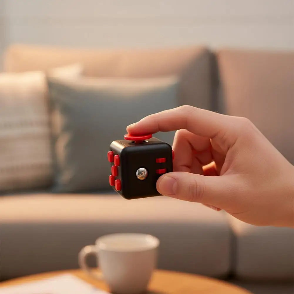 Square Infinity Dice Fidget Toy with Tactile Buttons Multifunctional 6-Side Decompression Cube Clicker Switch Gear Dial Joystick