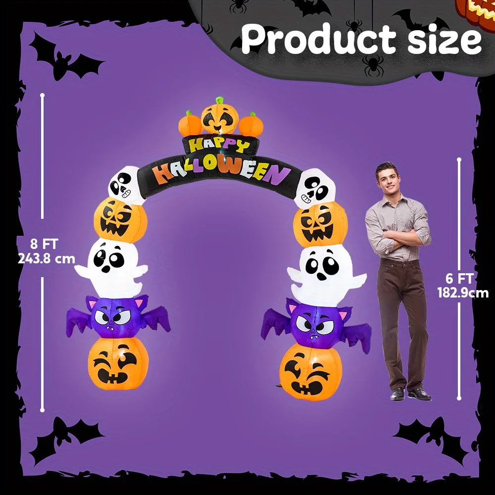 8 FT Halloween Cute Pumpkin Archway Inflatables Outdoor Decoration Archway Halloween Blow Up for Yard with Build-in LED Lights, Inflatable Arch Yard Outside Pumpkin Decor for Party, Garden