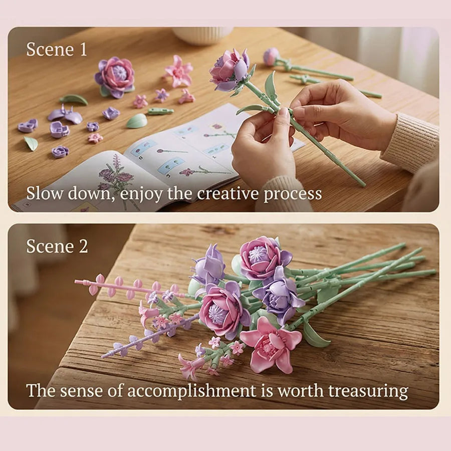 Building Block Flower Bouquet Set Exquisite Assembly Floral Model Eternal Flower Desktop Ornament Birthday Gift Holiday Gift