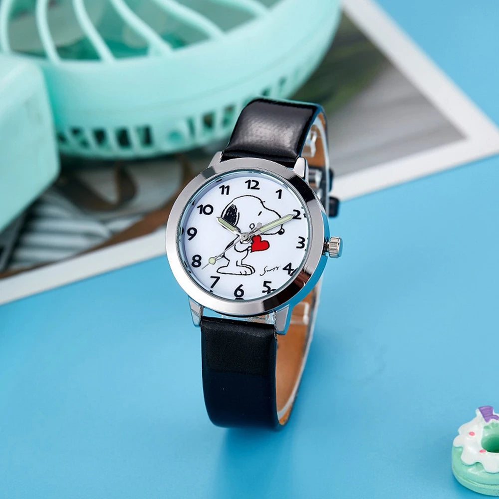 Snoopy Children's Fashion Cute Watch Boys and Girls Cartoon Watch Quartz Movement PU Leather Strap Student Children's Gift