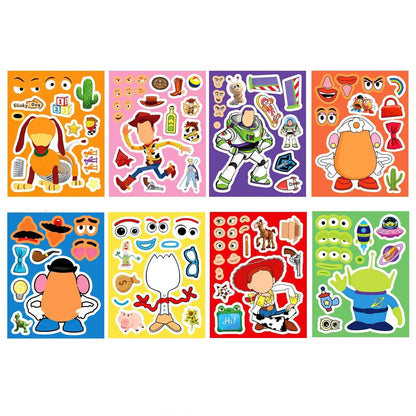 8/16Sheets Make a Face Cartoon Toy Story Stickers DIY Ryder Chase Assemble Jigsaw Kids Toy Children Boys Game Party Gift
