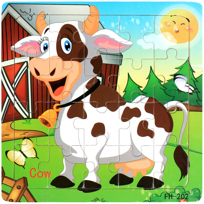New 20 Piece Wooden 3d Puzzle Cartoon Animal Vehicle Jigsaw Puzzle Montessori Educational Toys For Kids 3-6 Years Old