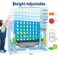 4-in-1 Giant Connect Game Set Adjustable Height, Basketball Hoop, Ring Toss and Net Jumbo Outdoor Yard Game for Families Events