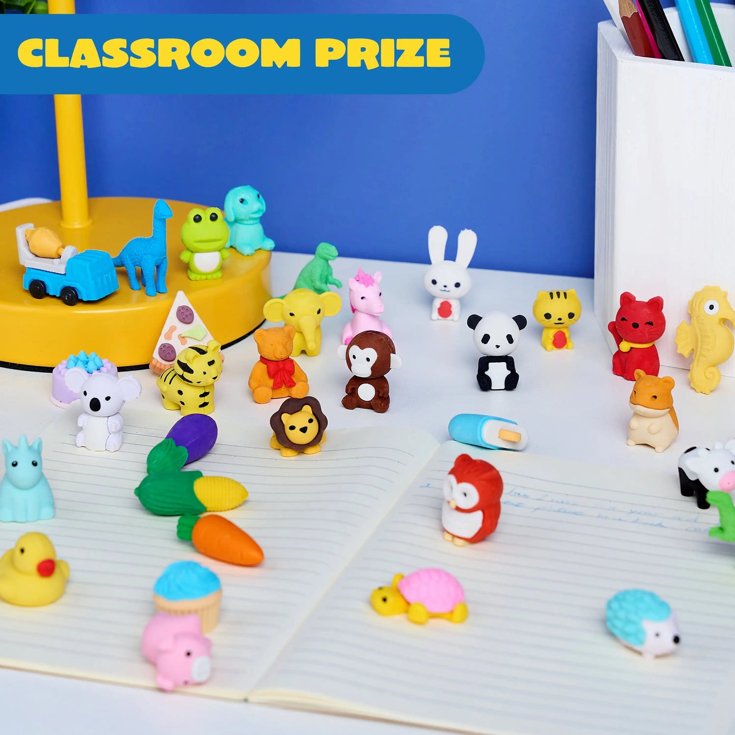 Joyfy 36 Pcs 3D Erasers Food Animals Erasers Bulk Fun & Cute Erasers for Pencil Desk Pets Classroom Prize Birthday Party Favors
