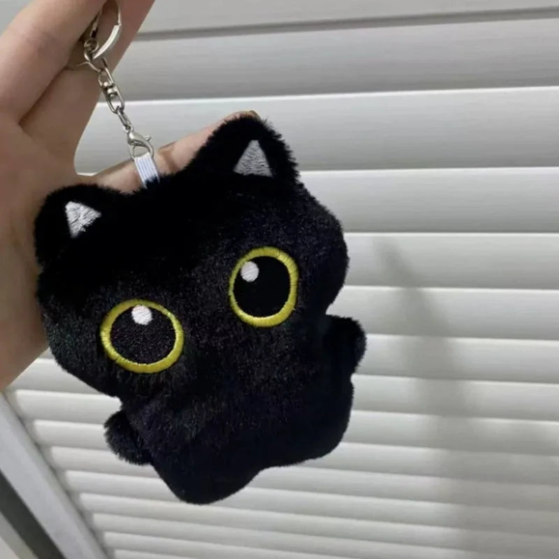 New Kawaii Big Eyes Cat Plush Doll With Scarf Black Cat Keychain Bag Pendant Cartoon Kitten Ornament Holiday Gift For Dear