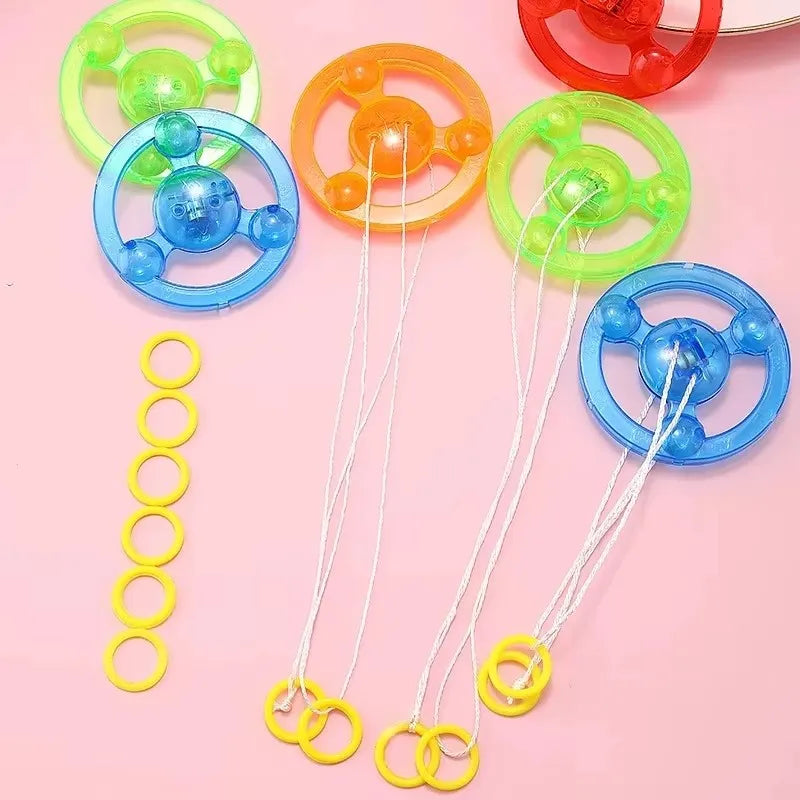 3/6/9pcs New Luminous Hand Pull Luminous Flashing Rope Flywheel Toy Led Light Toy Novelty Flywheel Flash Gyro Gift Toys