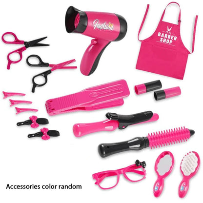 17pcs Pretend Play Hair Salon Set For Girls, Including Hair Dryer Toy,Hair Cutting Cape Styling Accessories,Toys For Girls