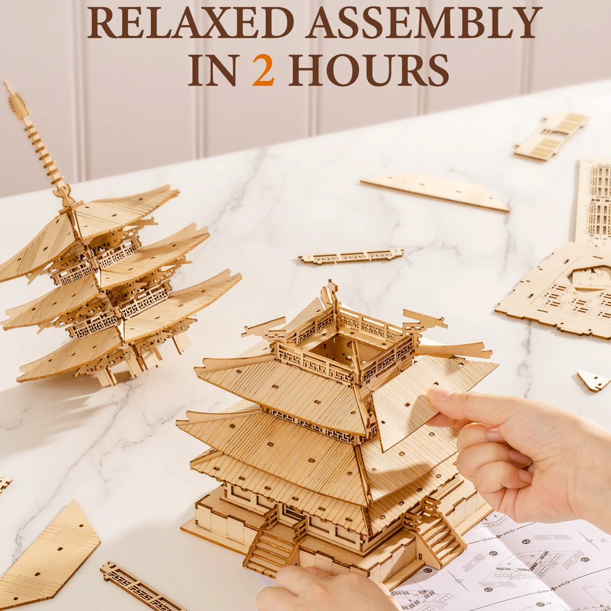 Rolife 3D Wooden Puzzle Five-storied Pagoda DIY Model Building Kit Creative Toys Birthday Christmas Gifts for Adults Kids