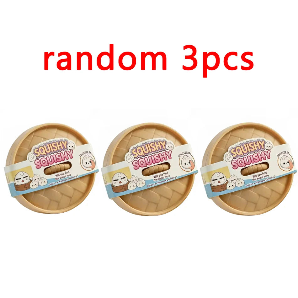 Simulation Dumpling Squishy Squeeze Fidget Toy Soft SlowRebound Stress Relief Ball with Bamboo Steamer Box Anti-Stress Toy ﻿