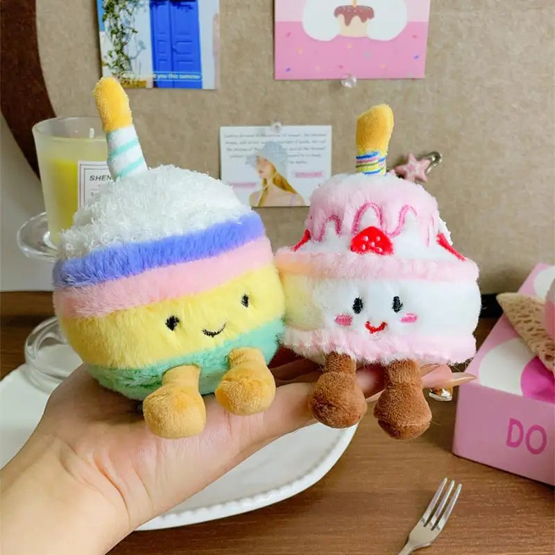 New Kawaii Cartoon Cake Plush Keychain Birthday Cake Doll Pendant Backpack Decor Accessories Toy Gifts