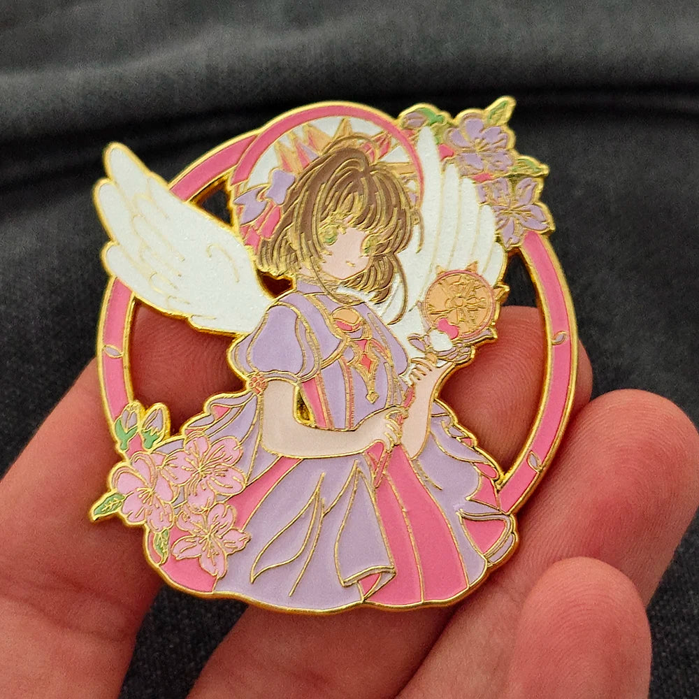 Cute Pink Magical Girl Enamel Brooch, Anime Peripheral Clothing Decoration Badge, Halloween Horror Costume Brooch