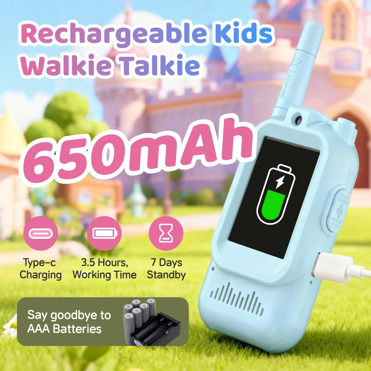 2 Pack Video Walkie Talkies for Kids Rechargeable Toddler Toys for Indoor Camping Travel Birthday Gfits for Kids Ages 3-12