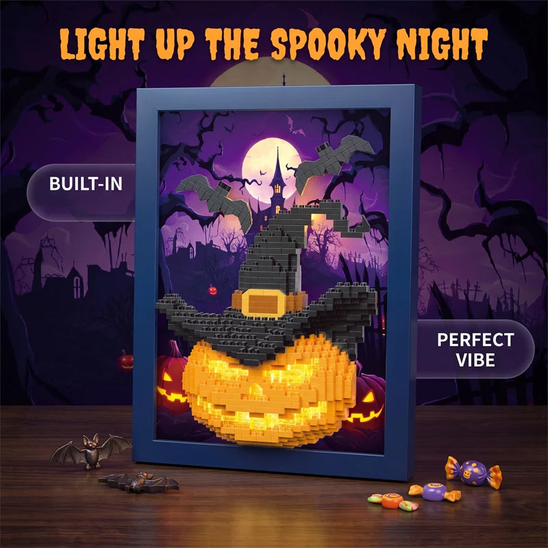 3D Halloween Pumpkin Building Blocks DIY Photo Frame Assembly Home Decor Construction Bricks Desktop Decoration Model Adult Gift