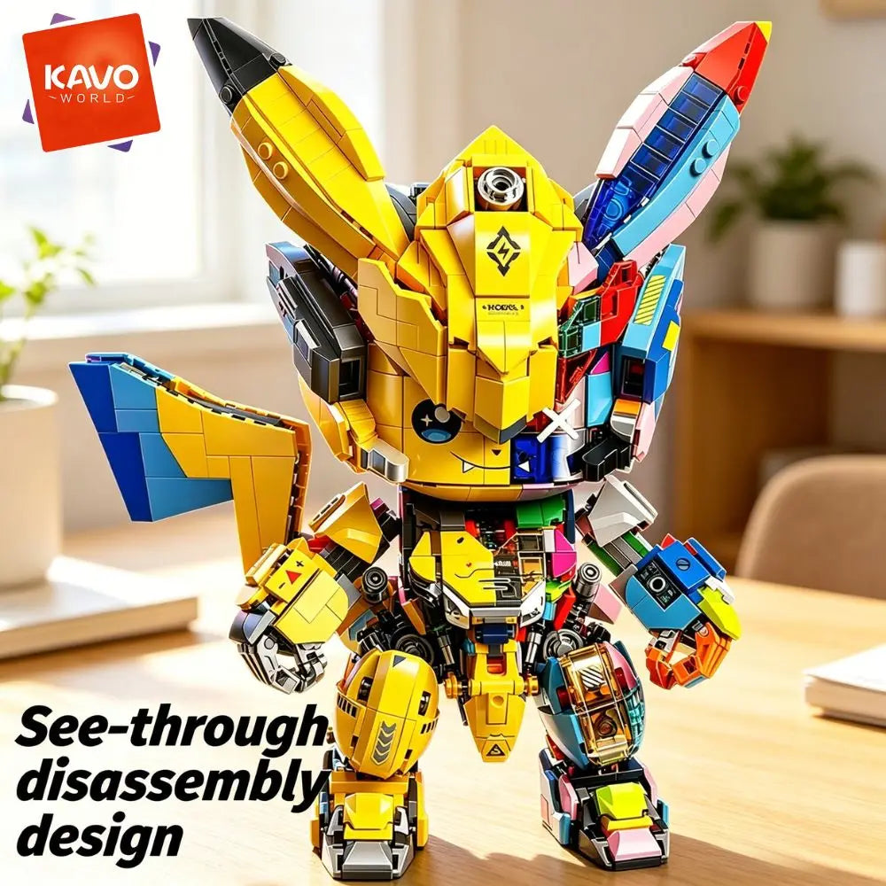 KAVOWORLD 1505PCS DIY Mecha Mouse Building Block Set Semi-Transparent Anime Disassembly Glow Light Up Bricks Mechanical Animal Figurine Display Model for Building Fans Construction Kit for Desk Shelf Decor Christmas Birthday