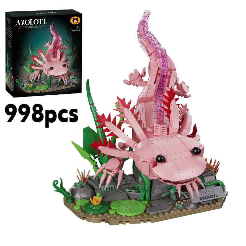 998Pcs Axolotl Building Blocks Set, Creative Amphibian Animal Model, DIY Assembly Bricks Toy, Desktop Decor Gift for Kids Adults