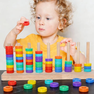 Rainbow Ring Toss Game Wooden Color Classification Toy for Kids Boost Hand-Eye Coordination Color Perception Through Fun Play
