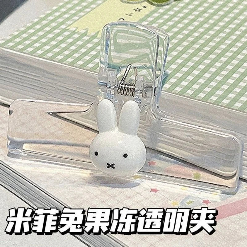 Cute Miffy Rabbit Sweet Creative Cartoon Pattern Simple Fashionable Small Portable Plastic Transparent File Exam Paper Memo Clip