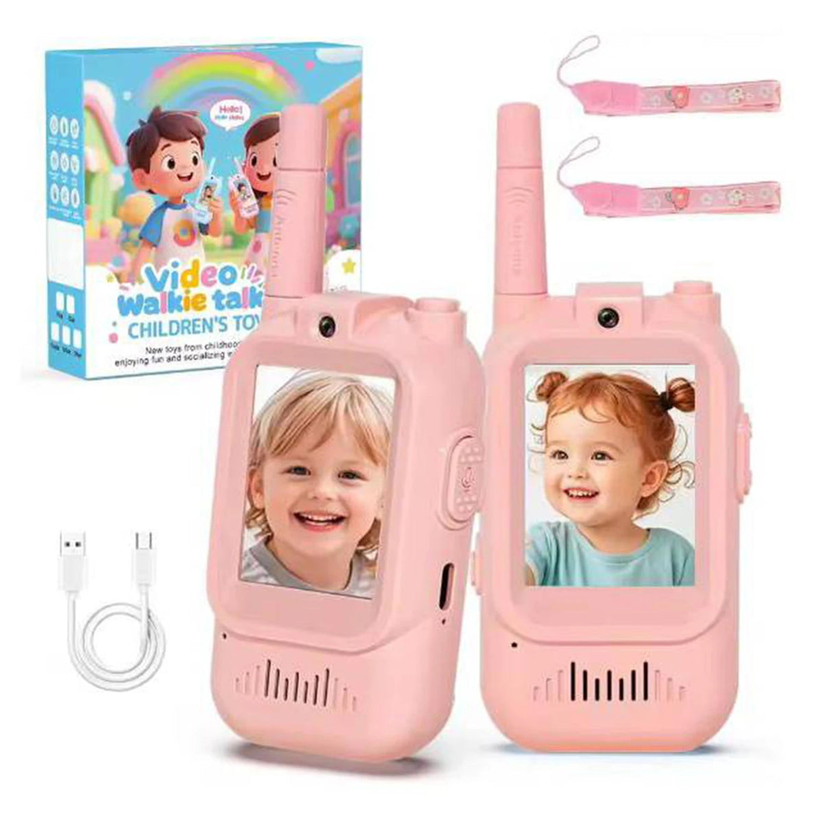 2 Pack Video Walkie Talkies for Kids Rechargeable Toddler Toys for Indoor Camping Travel Birthday Gfits for Kids Ages 3-12