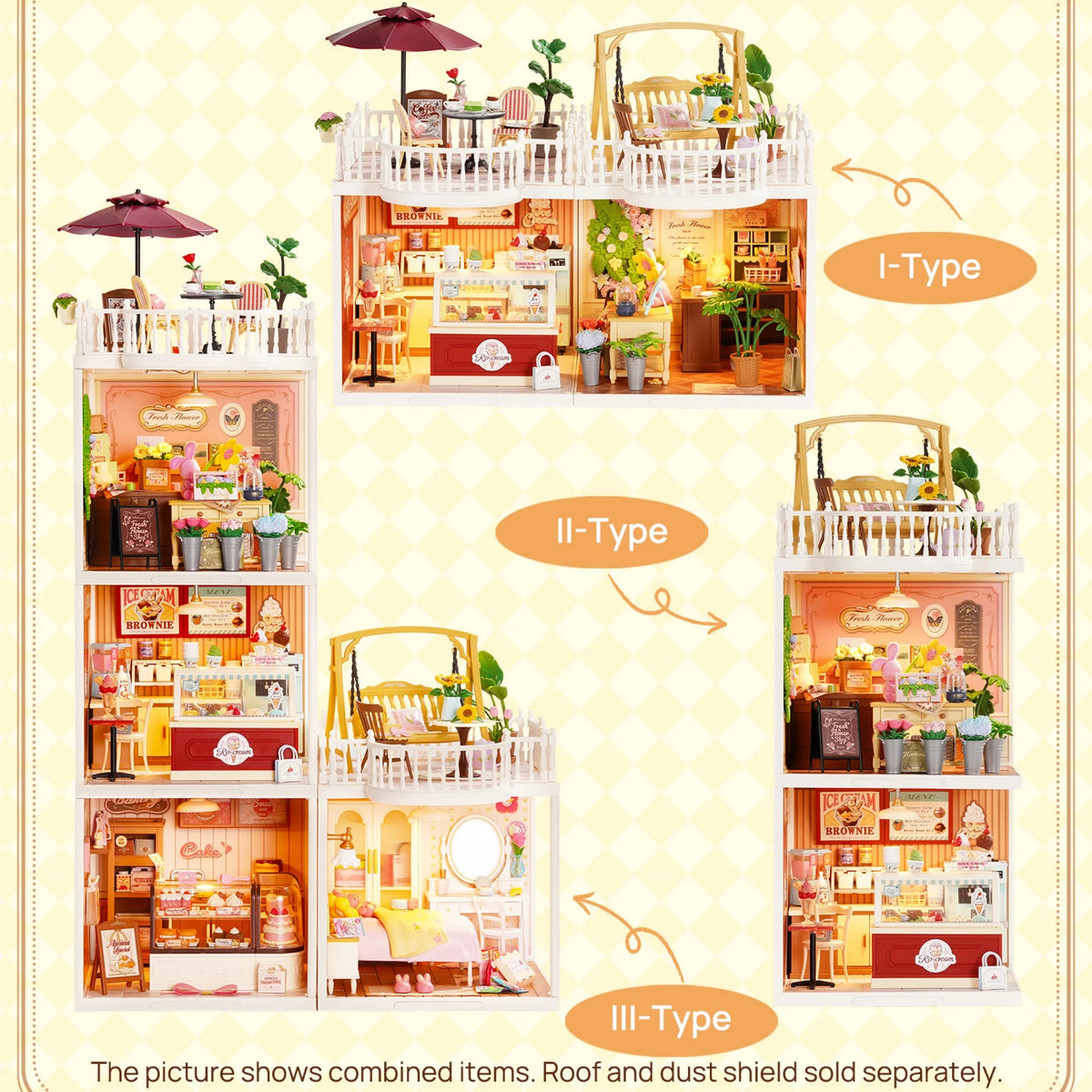 Rolife Super Creator Dollhouse Series Accessroies Sunny Break Terrace 3D Puzzle Roof Accessory for DW Series DIY Miniature House Building Model Kit