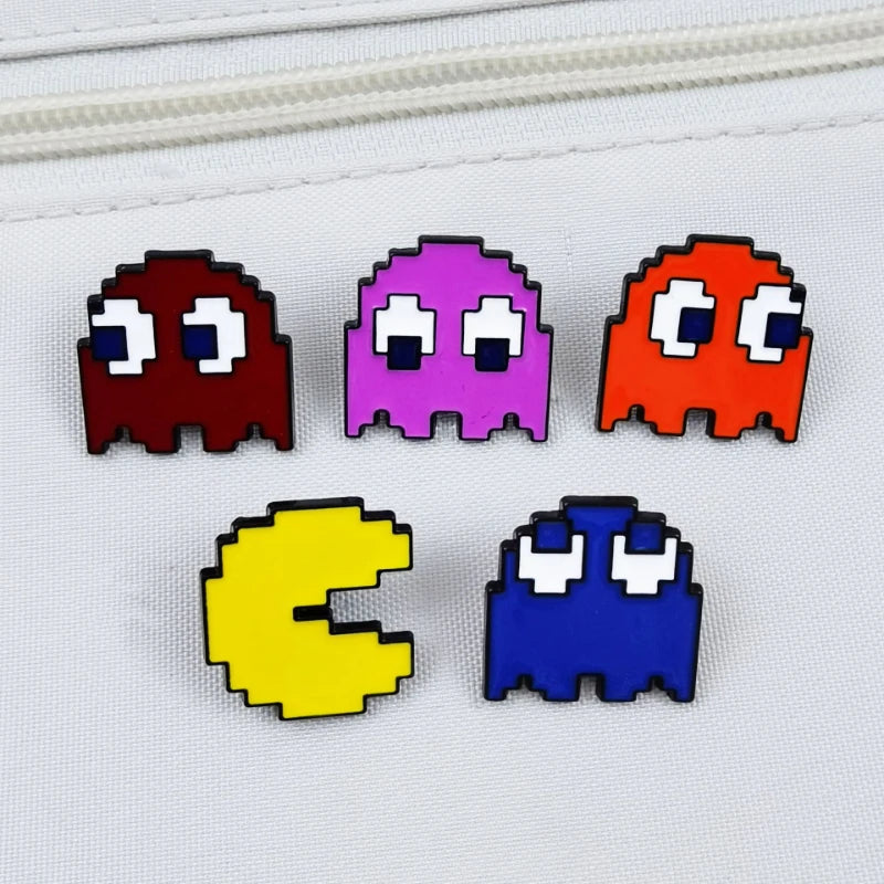 Retro Pac-Man Enamel Pins Set Classic Arcade Game Ghost Brooch Metal Badge for Backpack Clothes Lapel Pin Gift for Gamers